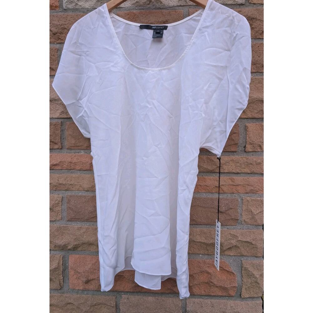 Jay Godfrey Women's 100% Silk Short Sleeve Blouse Sz 2 Sheer White split‎ Sleeve